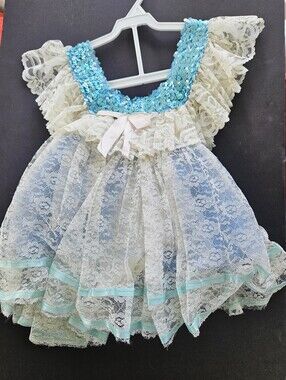 Vintage Art Stone Toddler Dance Costume Blue Sequin Lace Leotard Size 2